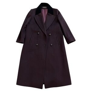 Vintage Alorna Wool Coat Union Made Long Purple Double Breasted 100%‎ Wool 80s